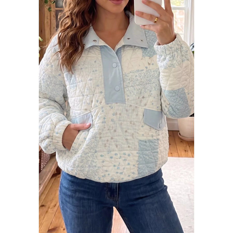 Patchwork Quilted Snap-Neck Sweatshirt Apparel and Accessories