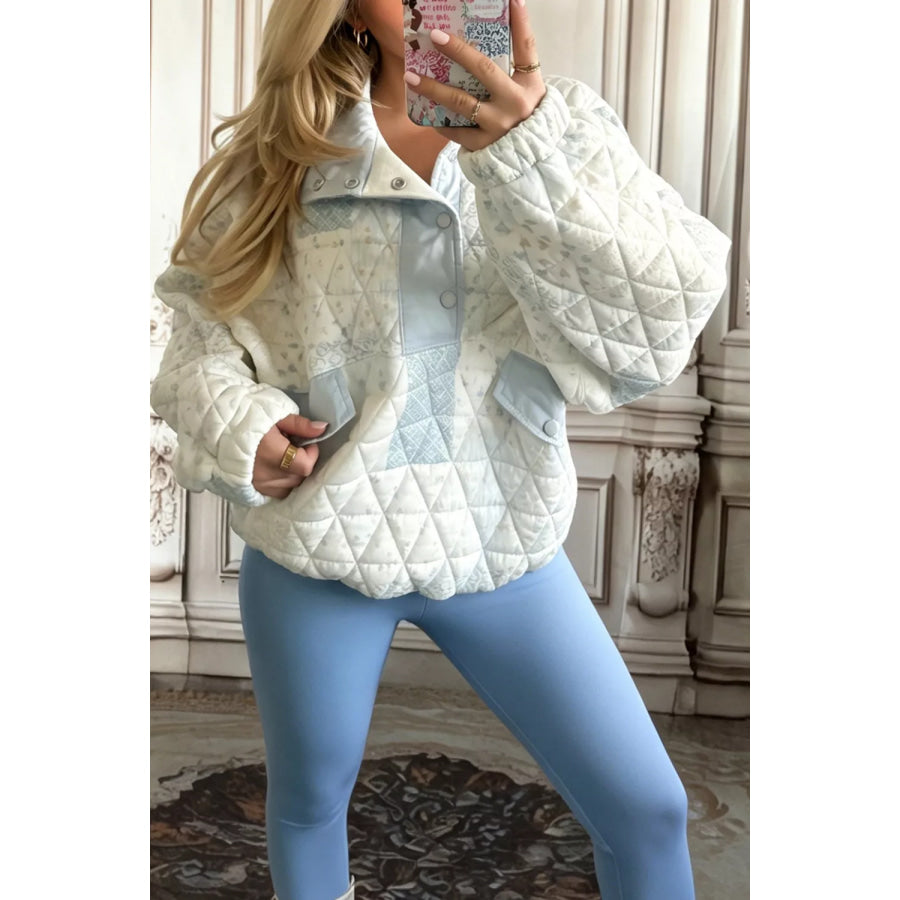 Patchwork Quilted Snap-Neck Sweatshirt Apparel and Accessories