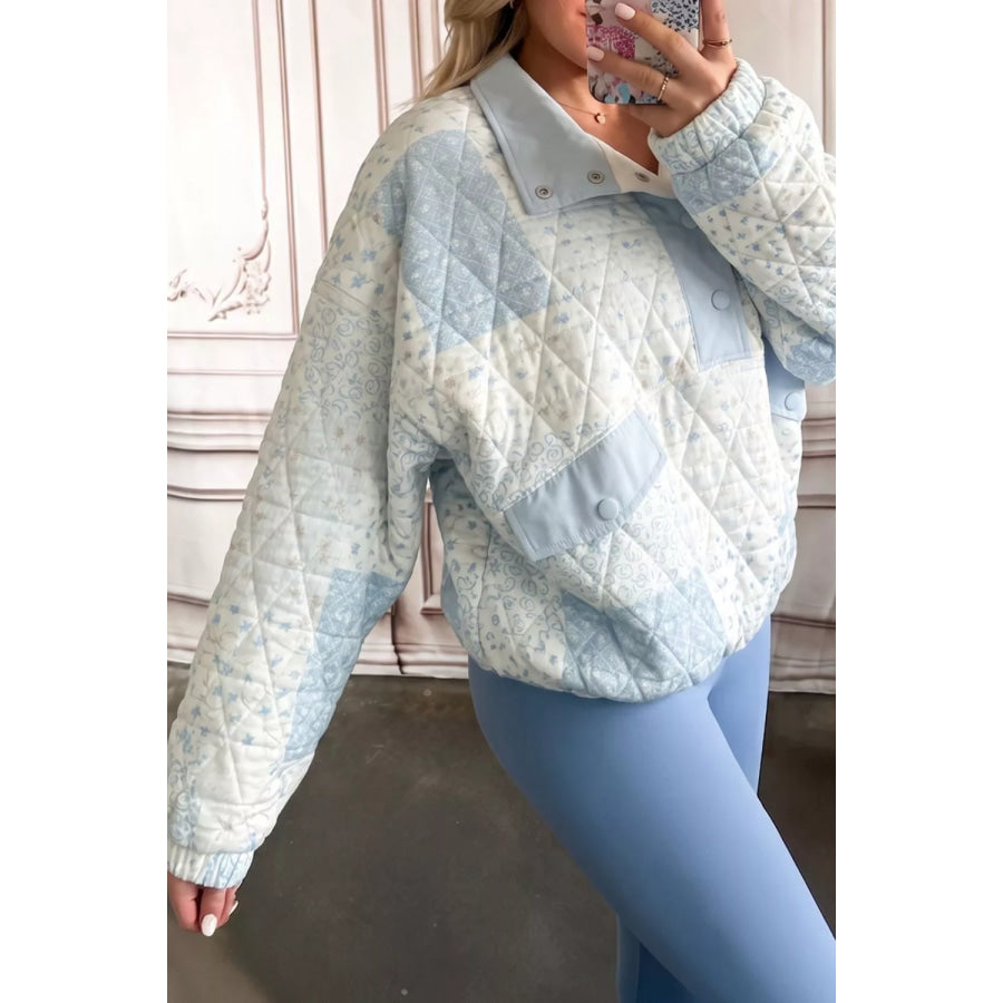 Patchwork Quilted Snap-Neck Sweatshirt Apparel and Accessories