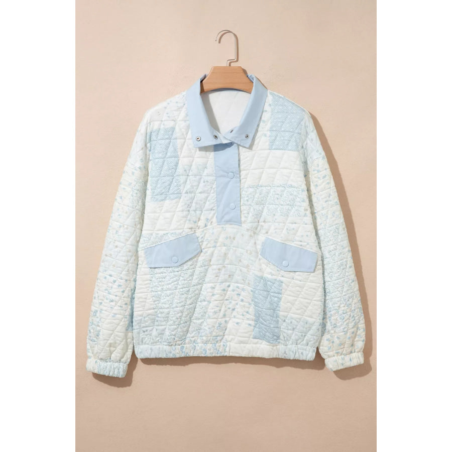 Patchwork Quilted Snap-Neck Sweatshirt Apparel and Accessories