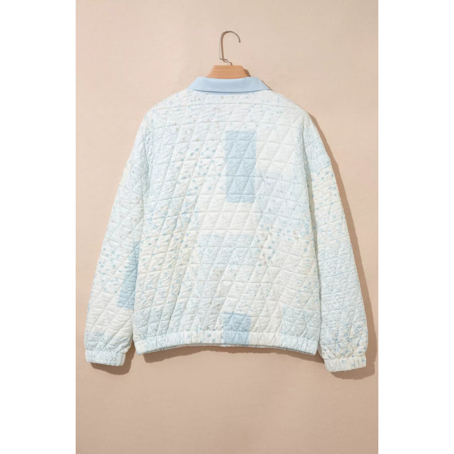 Patchwork Quilted Snap-Neck Sweatshirt Apparel and Accessories