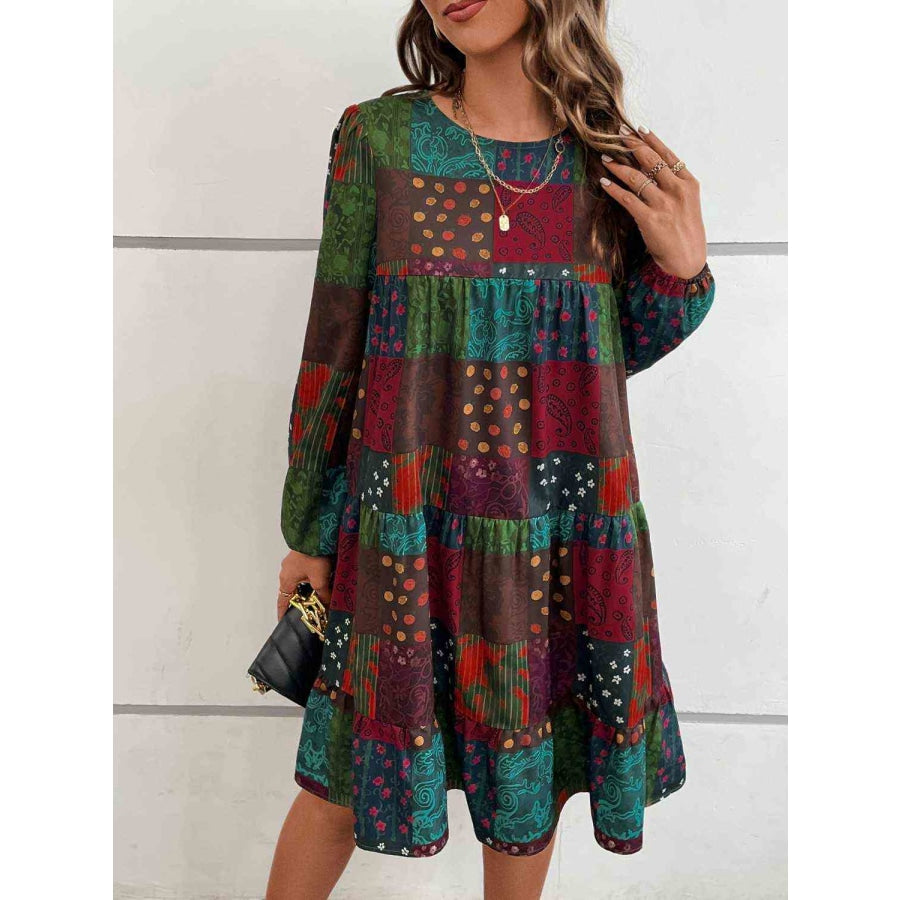 Patchwork Round Neck Long Sleeve Dress