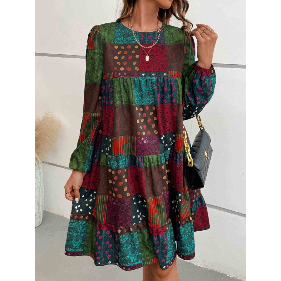 Patchwork Round Neck Long Sleeve Dress