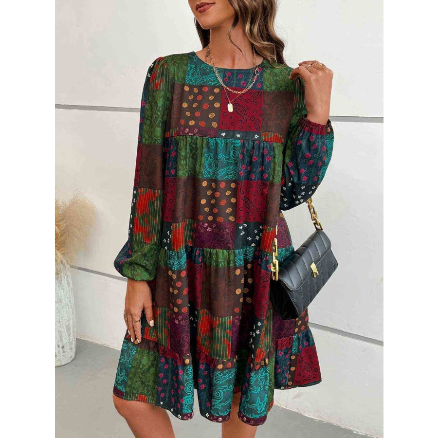 Patchwork Round Neck Long Sleeve Dress