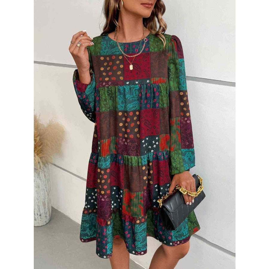 Patchwork Round Neck Long Sleeve Dress