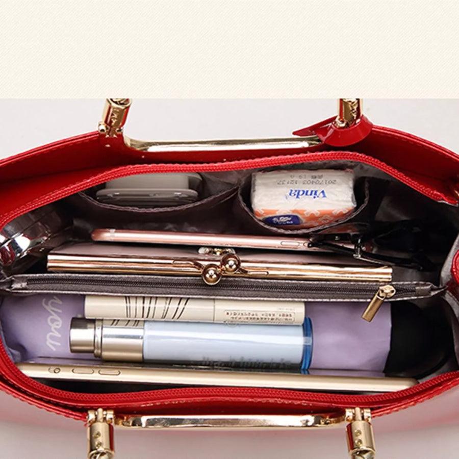Patent Leather Handbag with Top Handle Apparel and Accessories