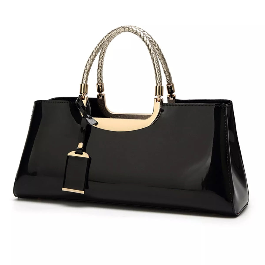 Patent Leather Handbag with Top Handle Black / onesize Apparel and Accessories