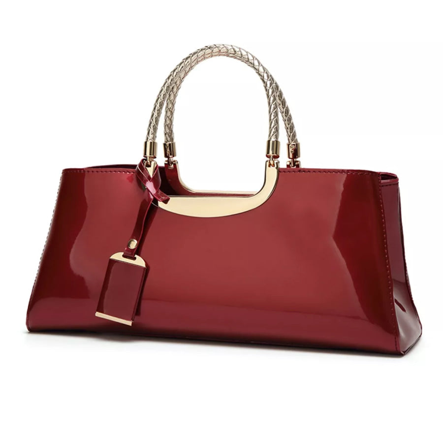 Patent Leather Handbag with Top Handle Burgundy / onesize Apparel and Accessories