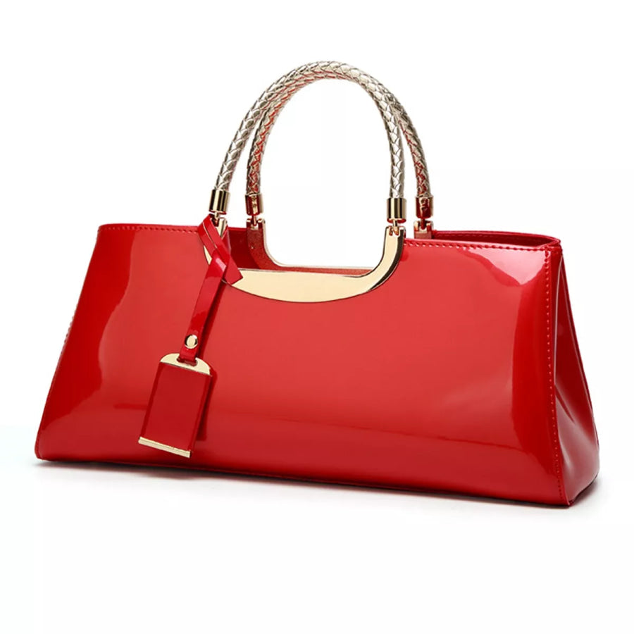 Patent Leather Handbag with Top Handle Red / onesize Apparel and Accessories