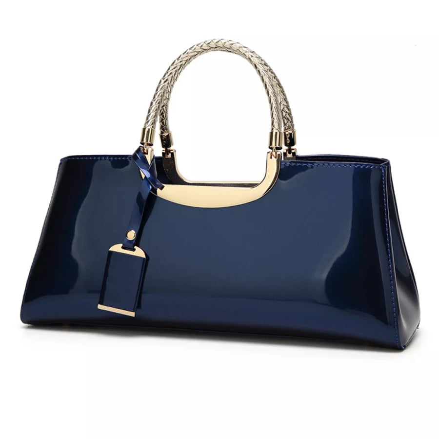 Patent Leather Handbag with Top Handle Royal Blue / onesize Apparel and Accessories