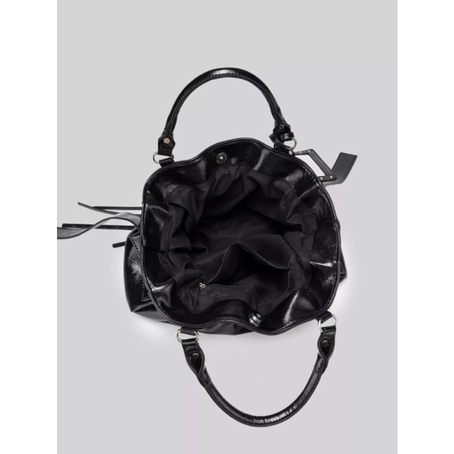 Patent Leather Ruched Crossbody Bag with Detachable Card Holder Black / onesize Apparel and Accessories