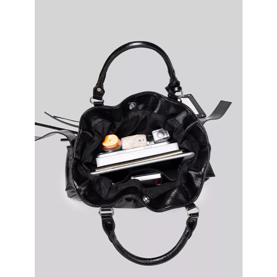Patent Leather Ruched Crossbody Bag with Detachable Card Holder Black / onesize Apparel and Accessories