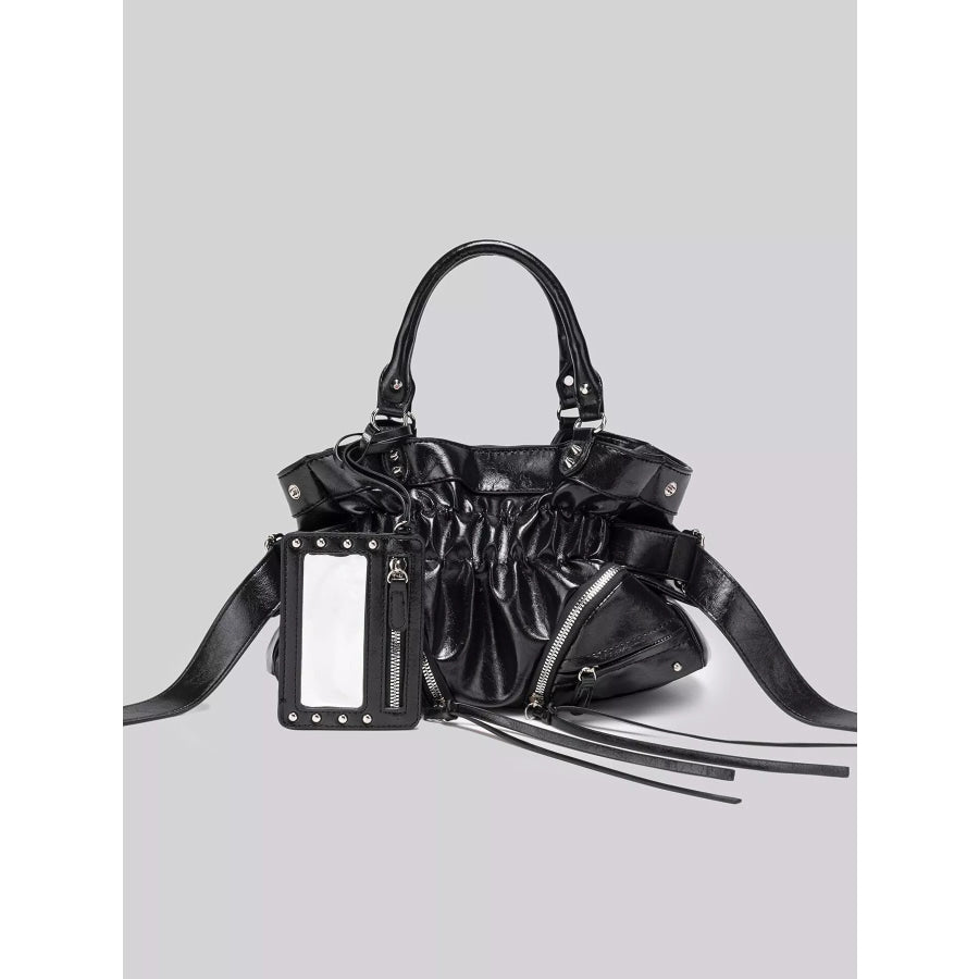 Patent Leather Ruched Crossbody Bag with Detachable Card Holder Black / onesize Apparel and Accessories