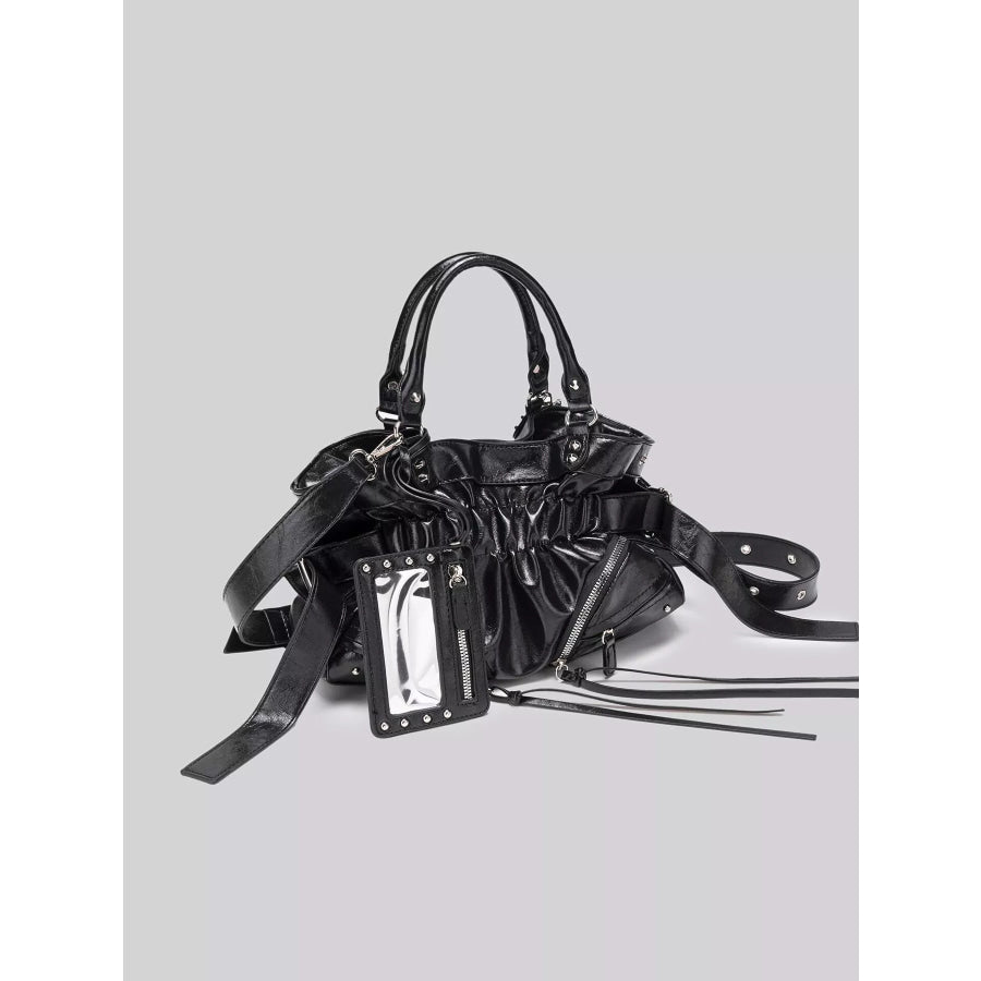 Patent Leather Ruched Crossbody Bag with Detachable Card Holder Black / onesize Apparel and Accessories