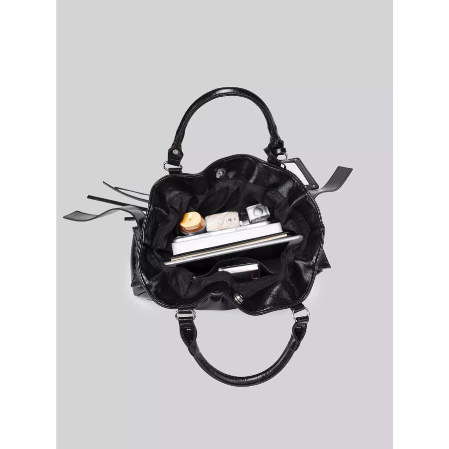 Patent Leather Ruched Crossbody Bag with Detachable Card Holder Black / onesize Apparel and Accessories