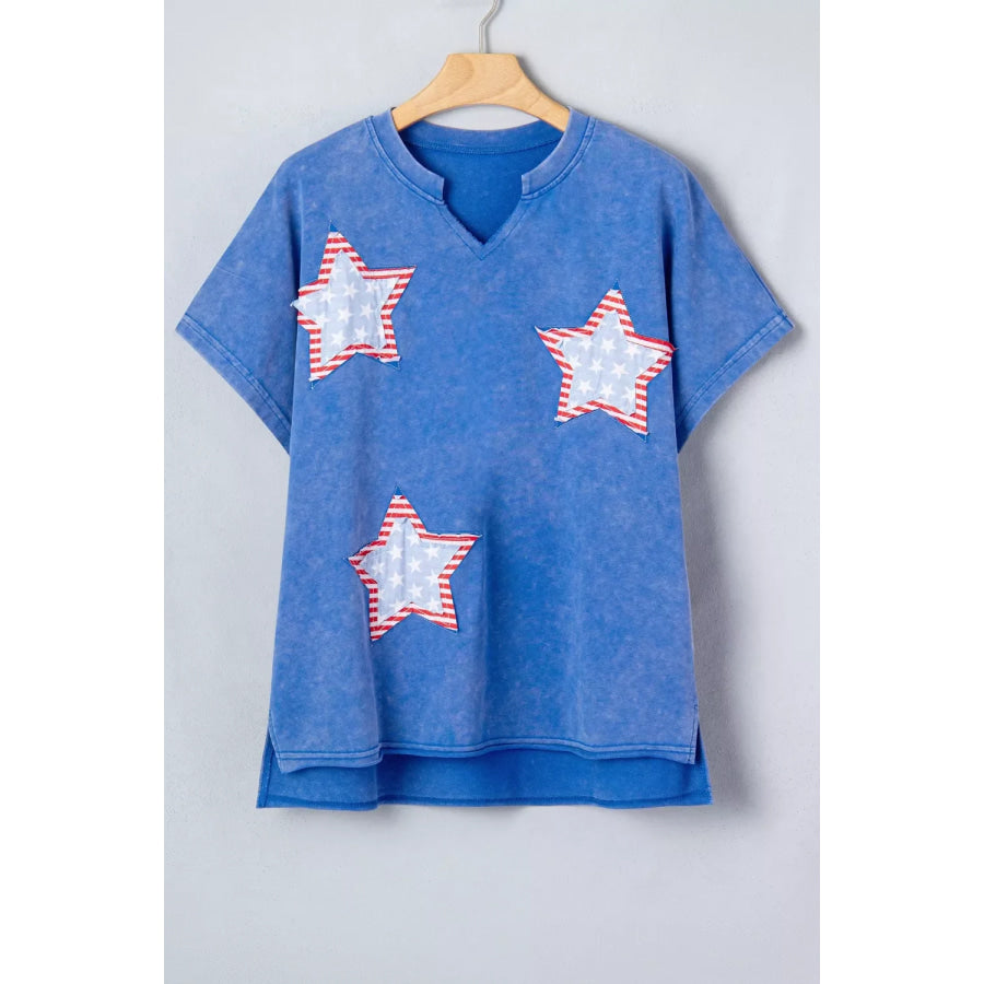 Patriot Star Patched Notched Neck Mineral Washed Tee Apparel and Accessories