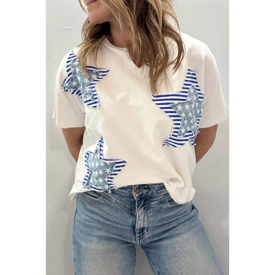 Patriot Star Patched Notched Neck Mineral Washed Tee Apparel and Accessories