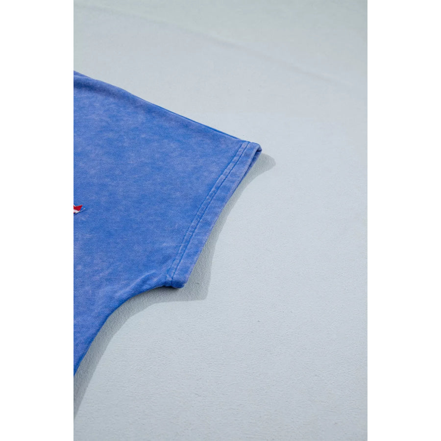 Patriot Star Patched Notched Neck Mineral Washed Tee Apparel and Accessories