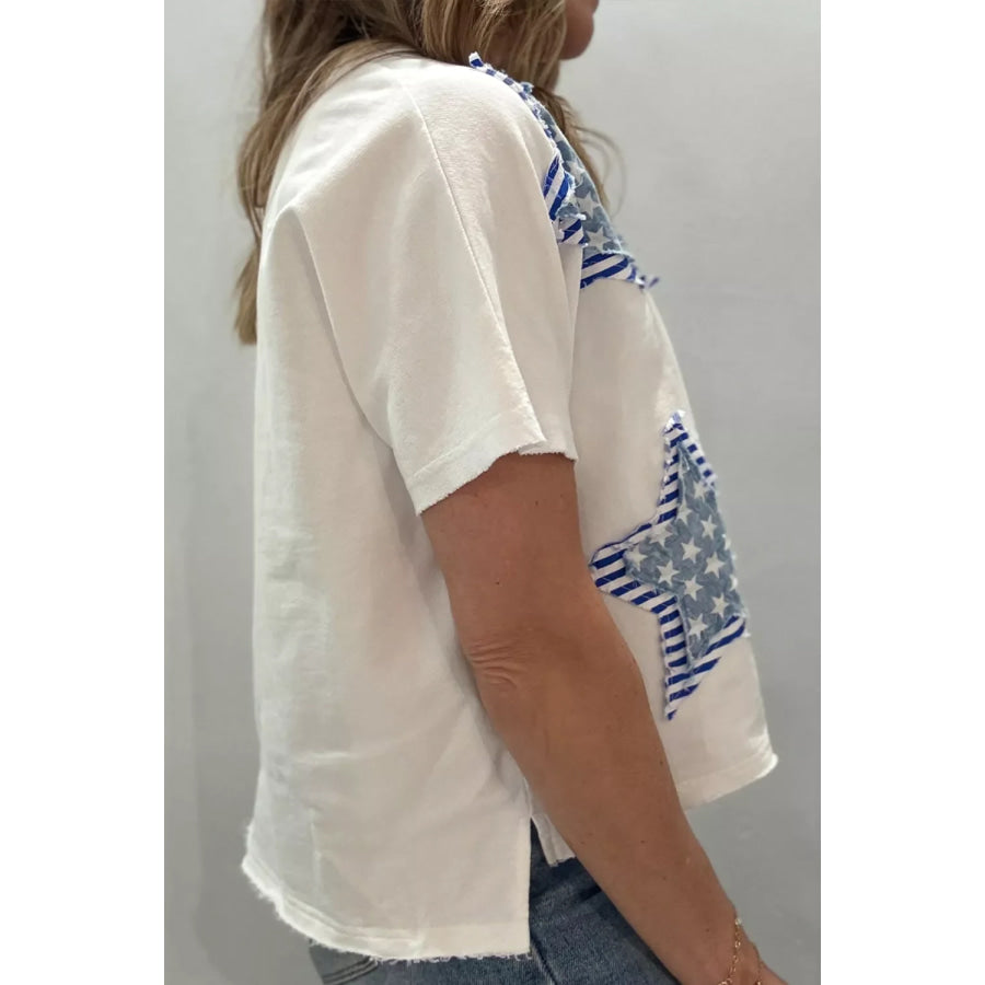 Patriot Star Patched Notched Neck Mineral Washed Tee Apparel and Accessories