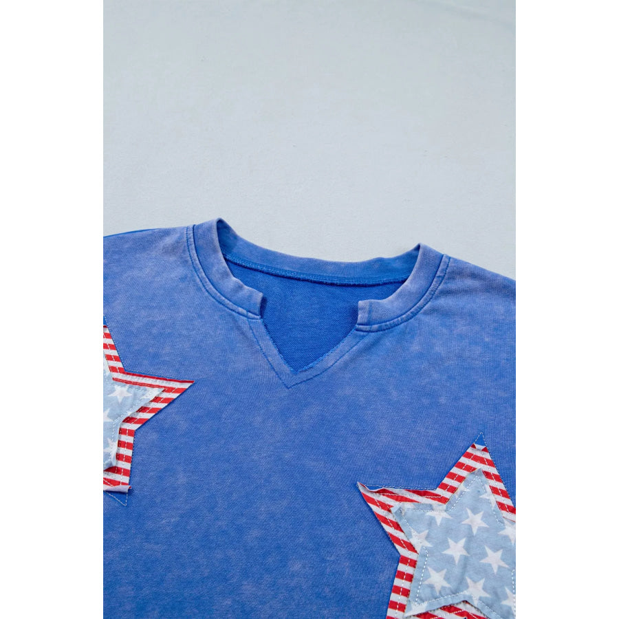Patriot Star Patched Notched Neck Mineral Washed Tee Apparel and Accessories
