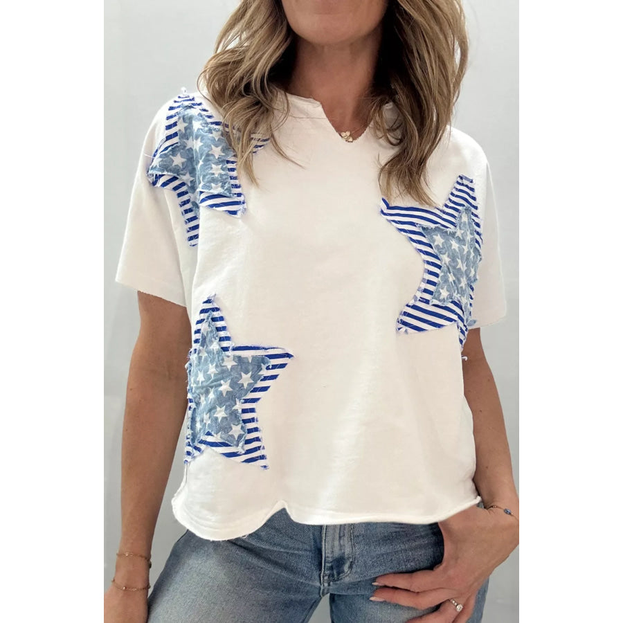 Patriot Star Patched Notched Neck Mineral Washed Tee White / S Apparel and Accessories