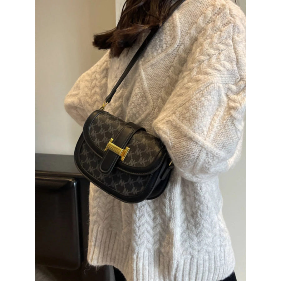 Patterned Flap Crossbody Bag Black / One Size Apparel and Accessories