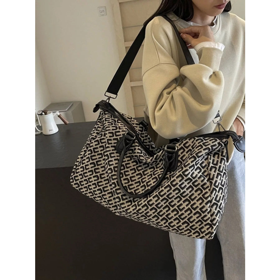 Patterned Large Capacity Travel Bag Black / One Size Apparel and Accessories