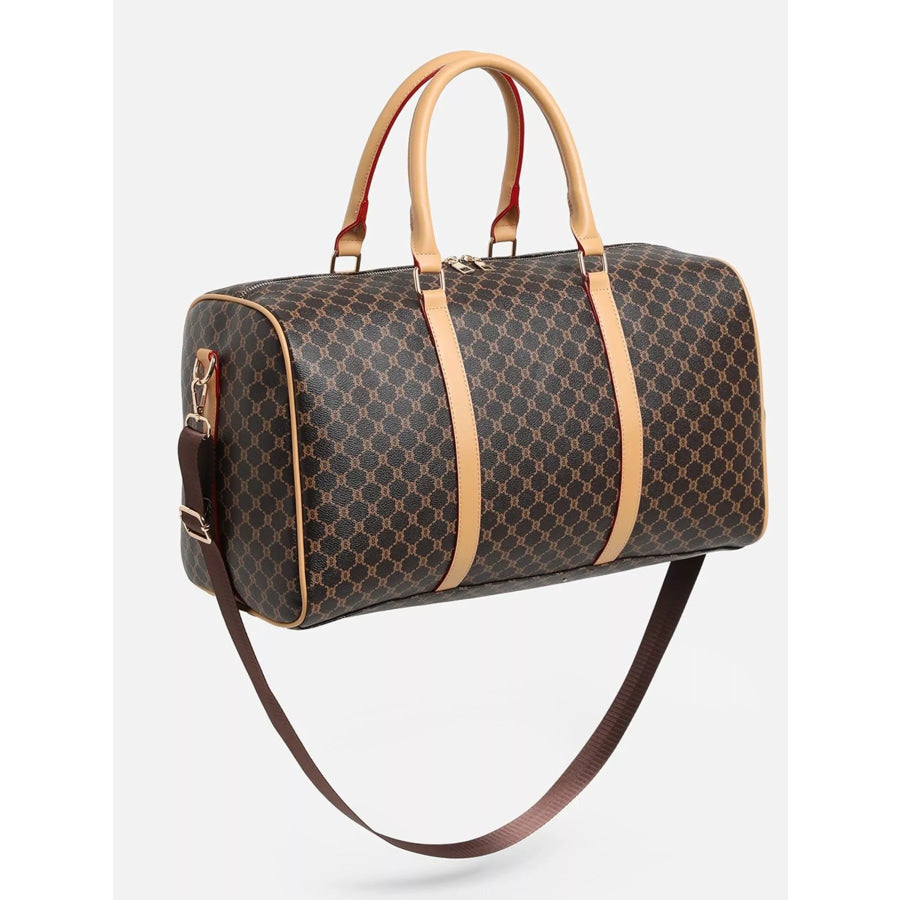 Patterned Leather Travel Duffle Bag with Reinforced Handles Dark Brown / onesize Apparel and Accessories