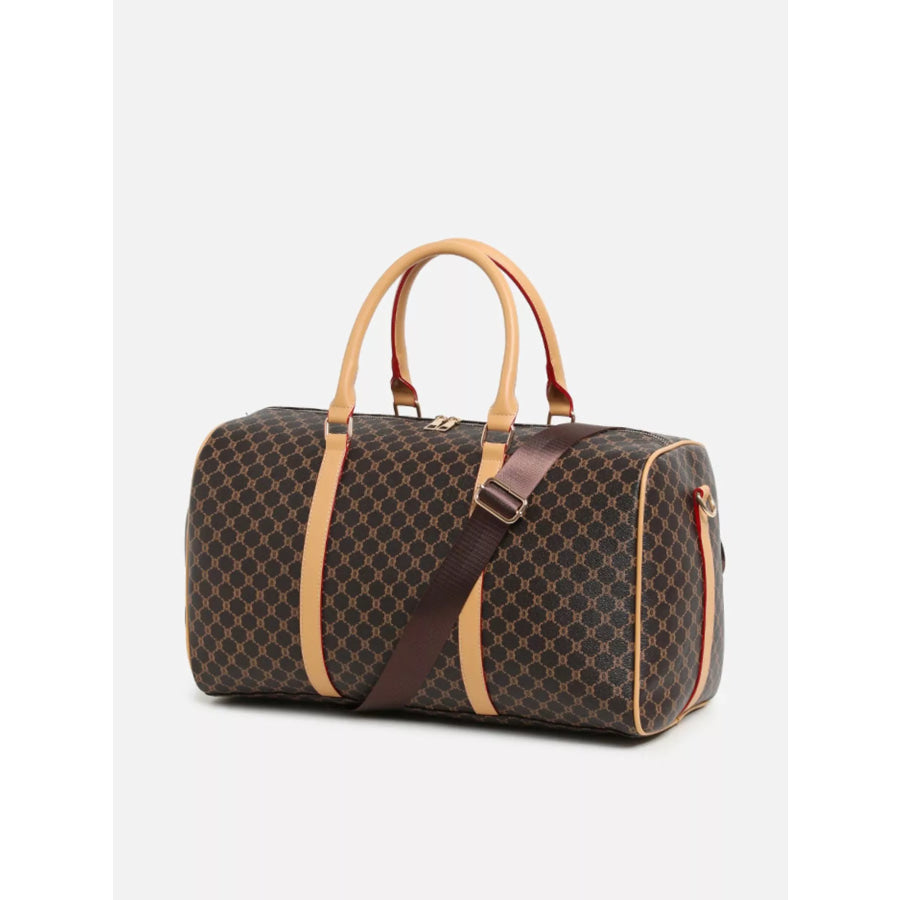 Patterned Leather Travel Duffle Bag with Reinforced Handles Dark Brown / onesize Apparel and Accessories