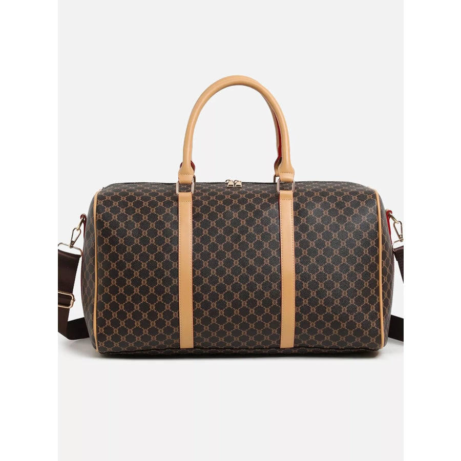 Patterned Leather Travel Duffle Bag with Reinforced Handles Dark Brown / onesize Apparel and Accessories