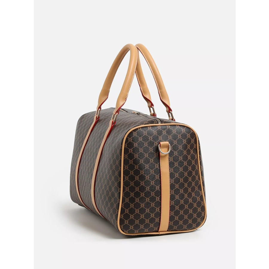 Patterned Leather Travel Duffle Bag with Reinforced Handles Dark Brown / onesize Apparel and Accessories