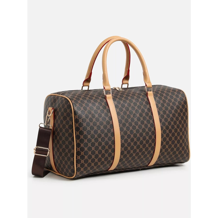 Patterned Leather Travel Duffle Bag with Reinforced Handles Dark Brown / onesize Apparel and Accessories
