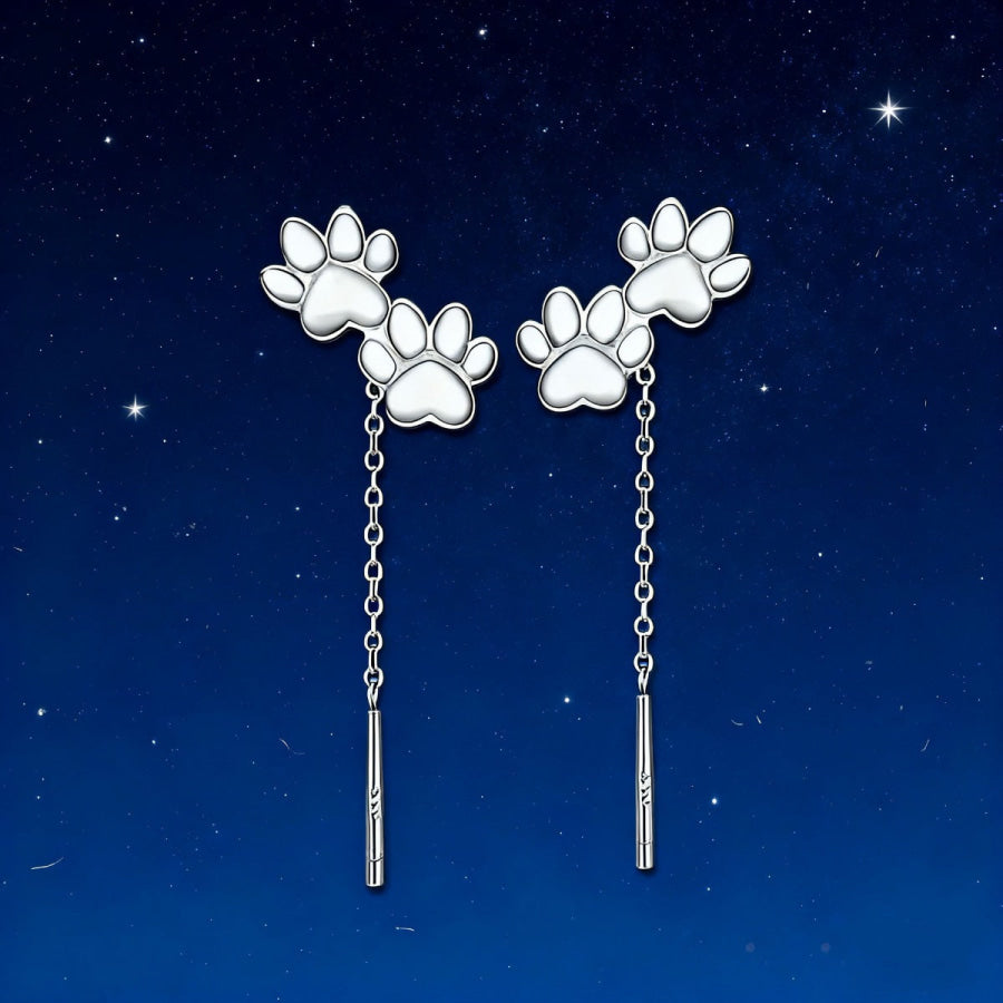 Paw Shaped Drop Earrings Silver / One Size Apparel and Accessories