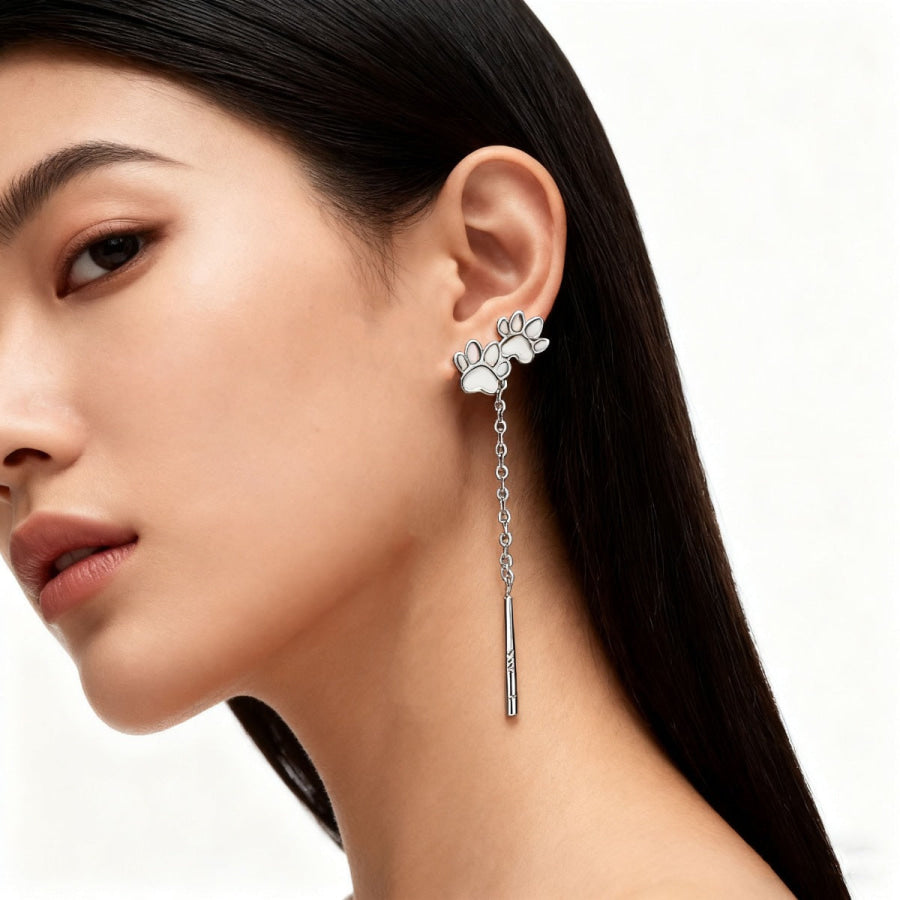 Paw Shaped Drop Earrings Silver / One Size Apparel and Accessories