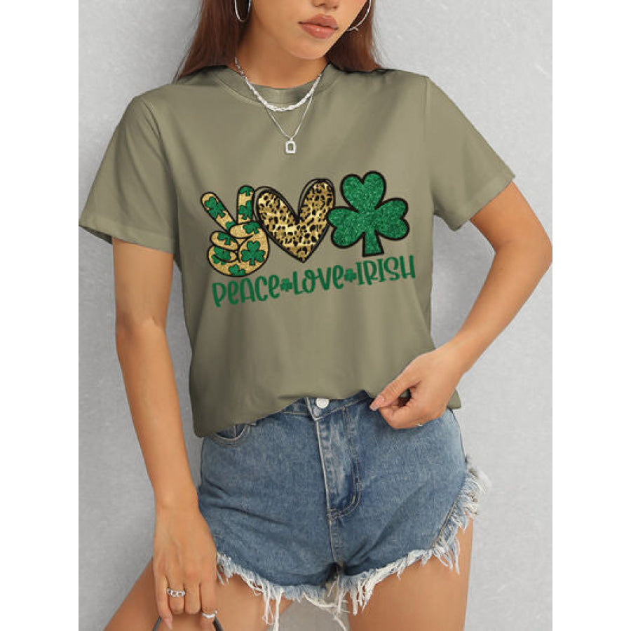 PEACE LOVE IRISH Round Neck Short Sleeve T - Shirt Apparel and Accessories