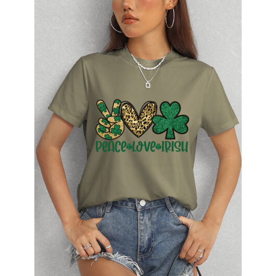 PEACE LOVE IRISH Round Neck Short Sleeve T - Shirt Apparel and Accessories