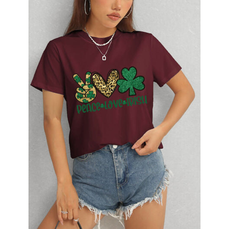 PEACE LOVE IRISH Round Neck Short Sleeve T - Shirt Apparel and Accessories