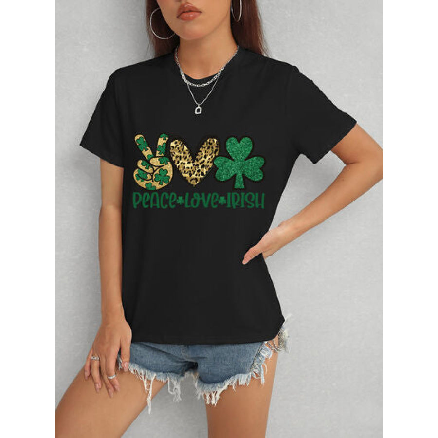 PEACE LOVE IRISH Round Neck Short Sleeve T - Shirt Black / S Apparel and Accessories