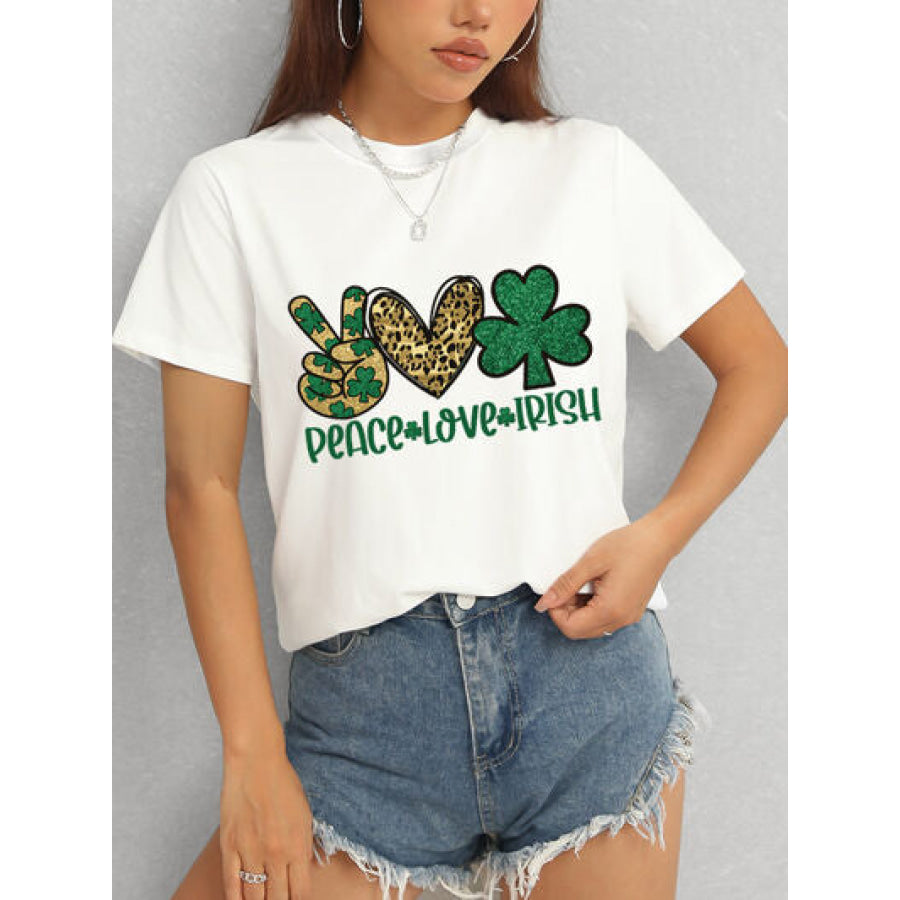 PEACE LOVE IRISH Round Neck Short Sleeve T - Shirt White / S Apparel and Accessories