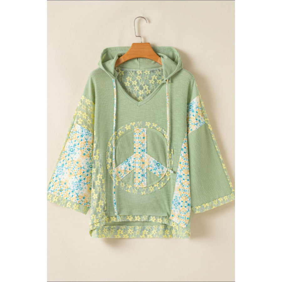 Peace Patch Batwing Sleeve Hooded Blouse Apparel and Accessories