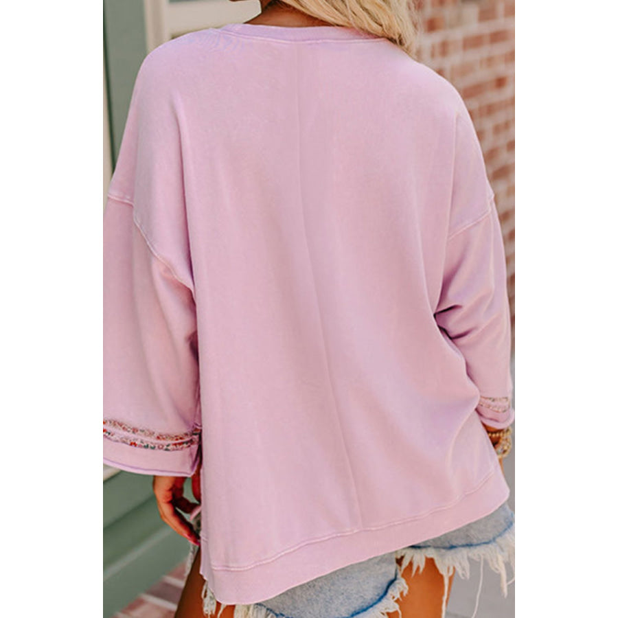 Peace Patch Round Neck Long Sleeve Top Dusty Pink / S Apparel and Accessories