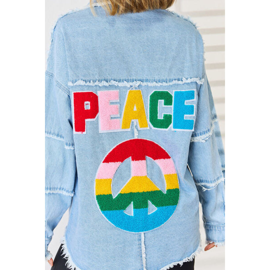 PEACE Raw Hem Dropped Shoulder Denim Top Apparel and Accessories