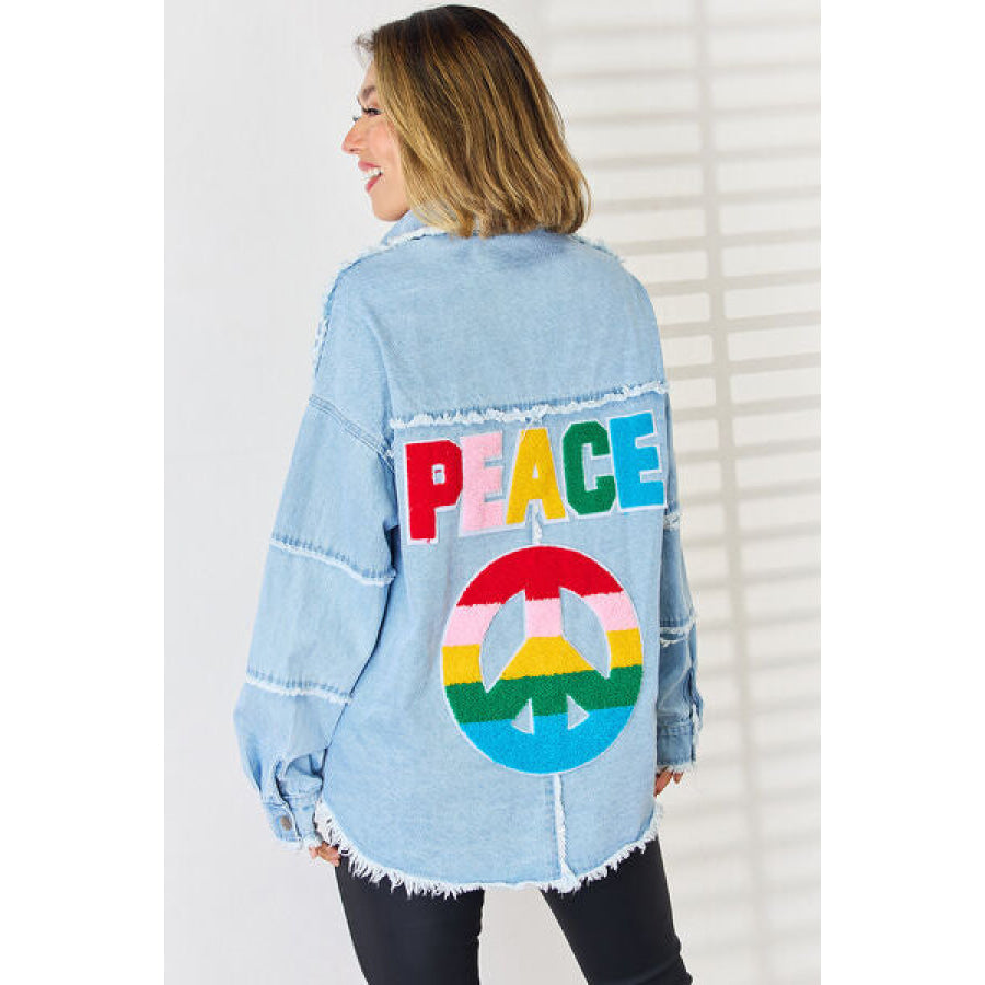 PEACE Raw Hem Dropped Shoulder Denim Top Light / S Apparel and Accessories