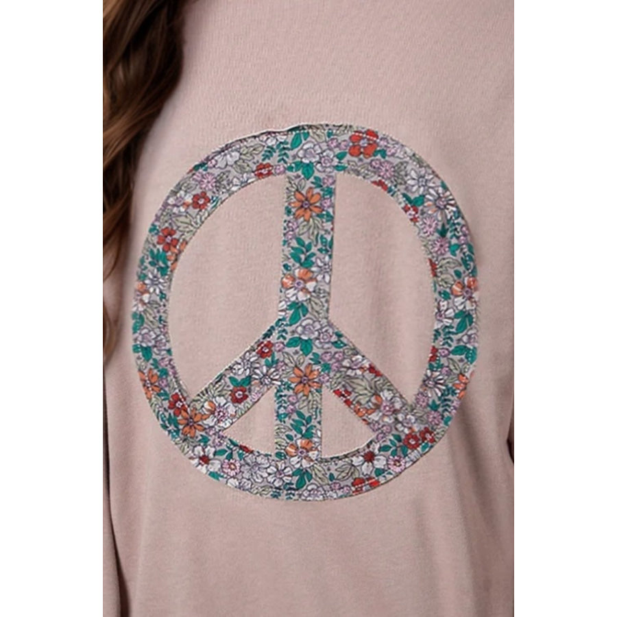 Peace Sign Applique Long Sleeve Sweatshirt Apparel and Accessories