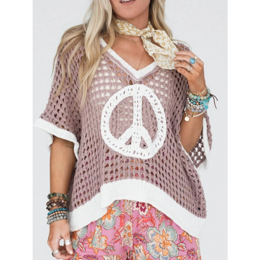Peace Sign Crochet Knit Cover Up Apparel and Accessories