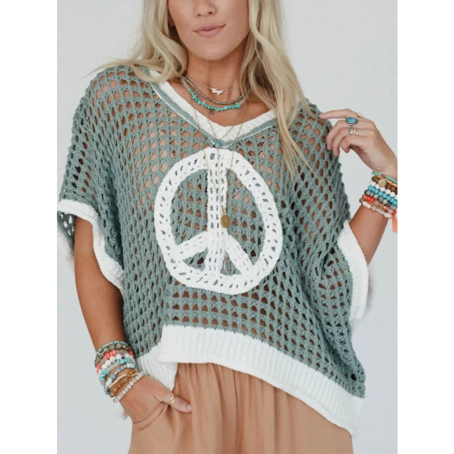 Peace Sign Crochet Knit Cover Up Apparel and Accessories