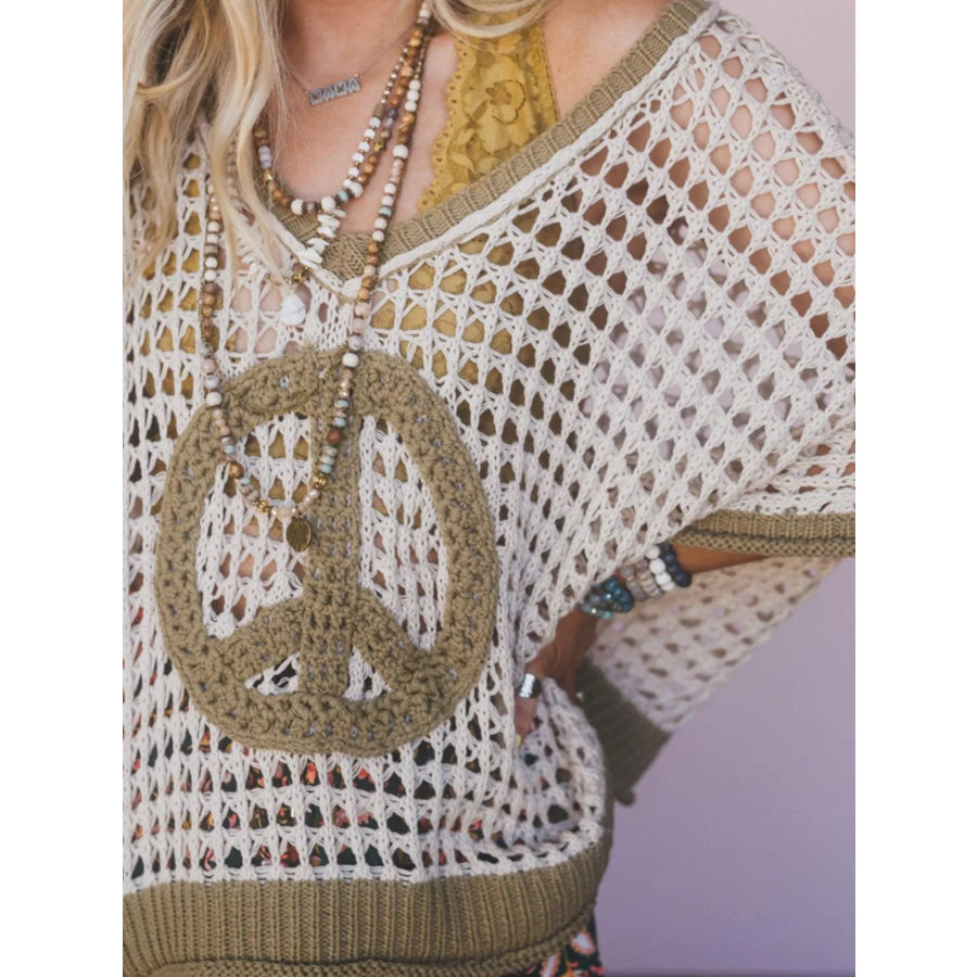Peace Sign Crochet Knit Cover Up Apparel and Accessories