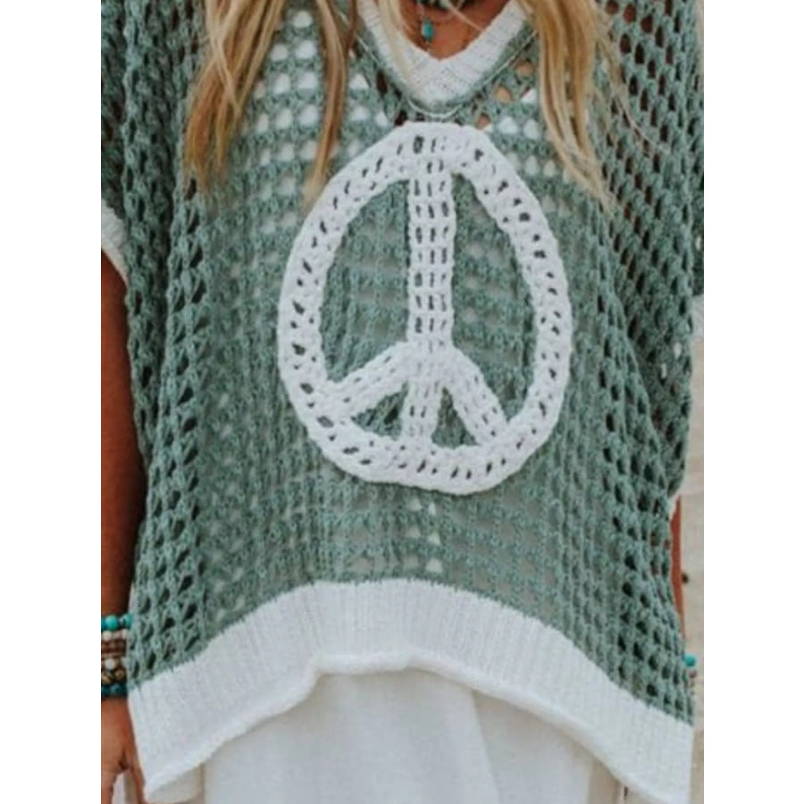 Peace Sign Crochet Knit Cover Up Turquoise / S Apparel and Accessories
