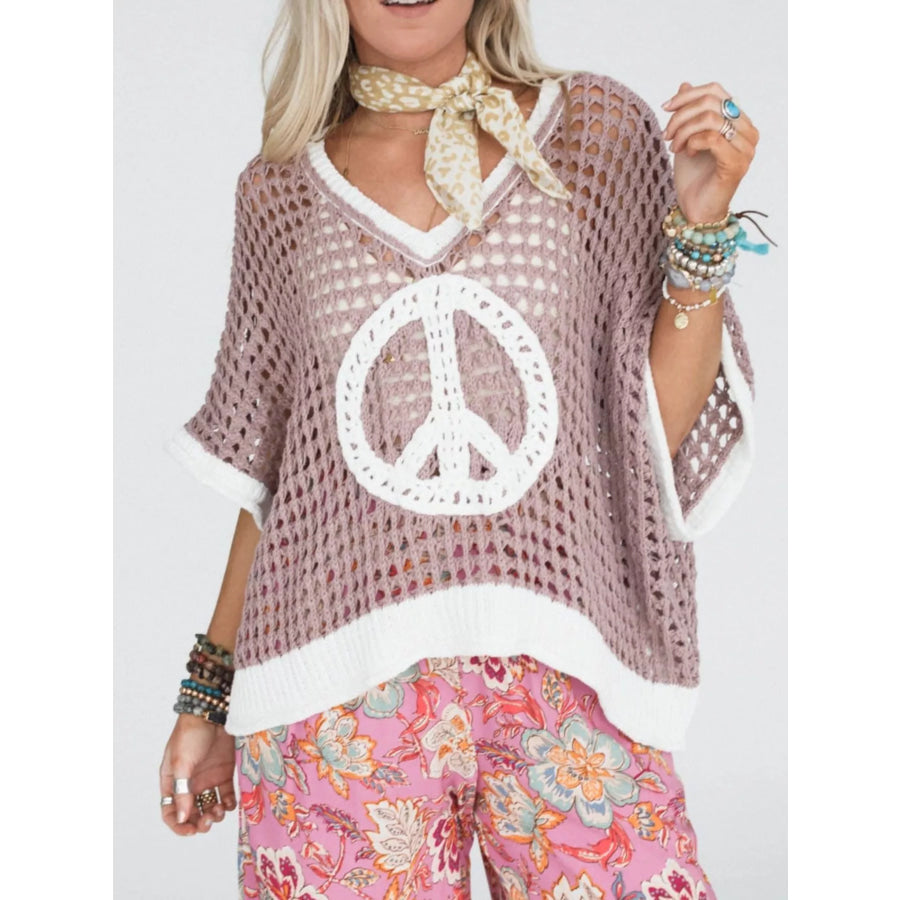 Peace Sign Crochet Knit Cover Up Apparel and Accessories