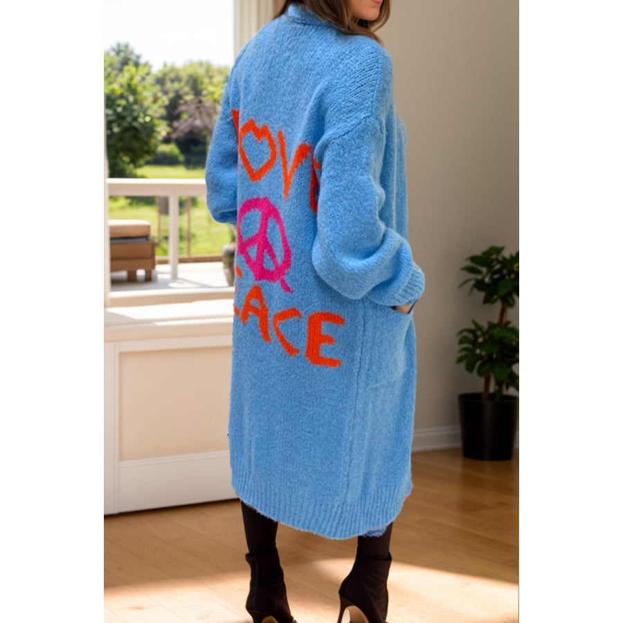 Peace Sign Long Sleeve Cardigan Apparel and Accessories